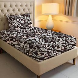 IVAZA Yellow Floral 130 TC Single Bedsheet with 1 Pillow Cover-image-82