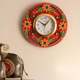 eCraftIndia KWC591 Crystal Studded Floral Papier-Mache Wooden Handcrafted Wall Clock-image-3