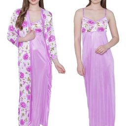 PHALIN Women Multicoloured Satin Printed Nightdress-image-60