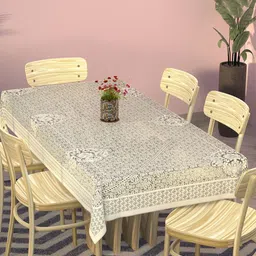 RUBOXA Cream-Coloured Floral Cotton 6-Seater Table Cover-image-13
