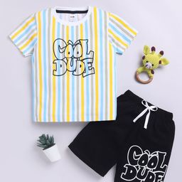 LITTLE NINJA Boys Striped Round Neck Pure Cotton T-Shirt With Shorts-image-88