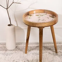 THREADVIBE LIVING Pink & Brown Mango Wood Round Shape End Table-picture-43