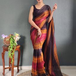 KAYOMMI Striped Pure Crepe Ready to Wear Saree-image-100