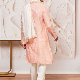 VASTRAMAY Men Regular Kantha Work Kurta with Pyjamas & With Dupatta image 4