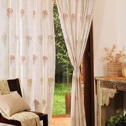 Peepul Tree Rust & Mustard Set of 2 Floral Sheer Door Curtain-59