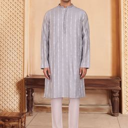 House of Pataudi Ethnic Motifs Woven Design Kantha Work Mandarin Collar Straight Kurta-picture-22