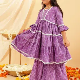 BANDIA Girls Bandhani Printed Tiered Pure Cotton Kurta with Sharara-picture-2