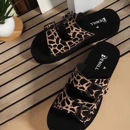 Denill Women Printed Velvet Open Toe Flats with Buckles-52