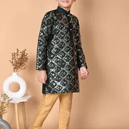 BAESD Boys Embroidered Regular Sequinned Dupion Silk Kurta with Pyjamas image 3