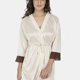 Klamotten Women Beige Solid Satin Mini Night Robe-11