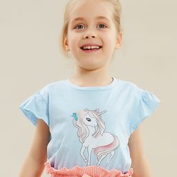 Kookie Kids Flutter Sleeves T-Shirt Unicorn Print - Light Blue-picture-9