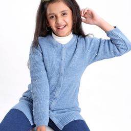 Pine Kids Full Sleeves Moderate Winterwear Sweater With Pearls - Blue-picture-27
