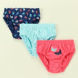 Babyhug 100% Cotton Antibacterial Stripes & Butterfly Print Panties Pack Of 3 - Multicolor-image-46