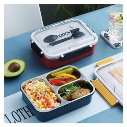 YAMAMA 3 Compartment Leak Proof BPA Free Stainless Steel Lunch Box with Spoon (Color May Vary)-10