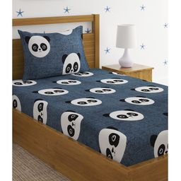 HOSTA HOMES 280 GSM Glaced Cotton Single Bed Sheet With 1 Pillow Cover Stars & Clouds Print - Grey-image-52