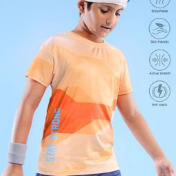 Pine Active High Stretch Half Sleeves Text Printed T Shirt - Orange-image-40