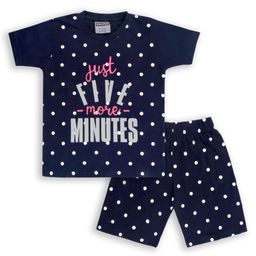 Unicorns Half Sleeves Just Five More Minutes Text & Polka Dot Printed Night Suit - Blue & White-image-92