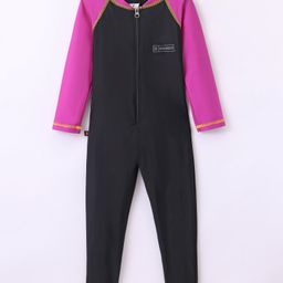Rovars Cotton Lycra Full Sleeves Solid Color Body Swimsuit - Black & Purple-image-78