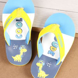 Cute Walk by Babyhug Flip Flops With Dino Print - Yellow & Blue-image-56