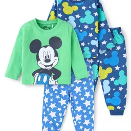 Babyhug Disney Single Jersey Knit Full Sleeves Night Suits With Mickey Mouse Graphics Pack of 2 - Blue & Green-picture-34