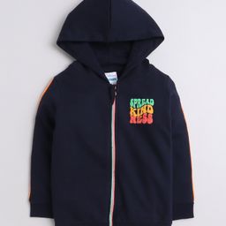 BUMZEE Full Sleeves Spread Kindness Text Printed Hooded Sweat Jacket - Navy Blue-image-27