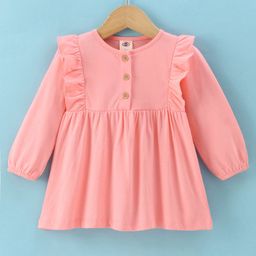 Zero Sinker Knit Full Sleeves Solid Color Frock with Frill Detailing - Pink-image-28