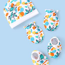 Babyhug 100% Cotton Knit Beach Printed Cap Mittens & Booties - Multicolor-picture-12