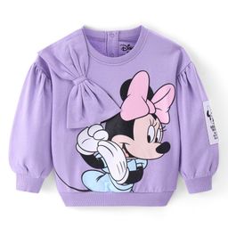 Babyhug Disney Terry Knit Full Sleeves Sweatshirt with Minnie Mouse Graphics & Bow Applique - Lavender-image-57