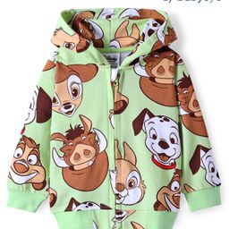 Babyhug Disney Terry Knit Full Sleeves Hooded Sweatjacket with Lion King Print - Light Green-image-58