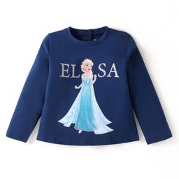 Babyhug DisneySingle Jersey Knit Full Sleeve T-Shirt With Frozen Graphics & Glitter Detailing - Navy Blue-image-88