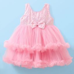 Babyhug Woven Sleeveless Party Dress With Sequinned Yoke & Bow Applique - Pink-image-45
