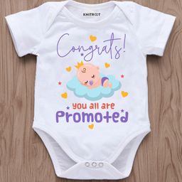 KNITROOT Announcement Theme Half Sleeves Congrats You All Are Promoted Text Printed Onesie - White-image-50