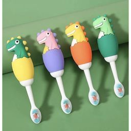ARCADE TOYS Cute Dino Design Soft Toothbrush For Babies And Kids Extra Microfiber Soft Bristles With Silicone Grip - (Pack of 3) Color And Design May Vary)-7