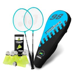 JASPO Thunder Badminton Kit,Badminton Set of Metal Alloy Rackets (Set of 2) with Full Cover Bag, 5 pcs Plastic Shuttlecocks, Ideal only for Recreational Play, Designed for Kids & Youngsters (Blue)-3