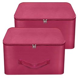 Storite 2 Pack Nylon Wardrobe Bag Underbed Moisture Proof Cloth Storage Organizer, Storage box for Clothes Saree Bags with Zippered Closure & Handle (Magenta, 37x34x23 cm) Square-2