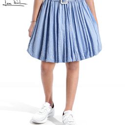Arias 100% Cotton Woven Textured Balloon Fit Skort With Belt - Blue-image-51