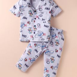 Smarty Boys Sinker Half Sleeves Printed Co-ords Night Suit - Blue-image-91