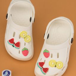 Yellow Bee Solid Clogs With Watermelon Lemon & Strawberry Charms - White-image-87