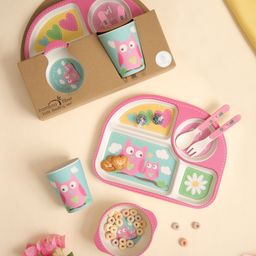 The Bamboo Co Observant Owl Bamboo Kids Dinner Set of 5- Pink-picture-44