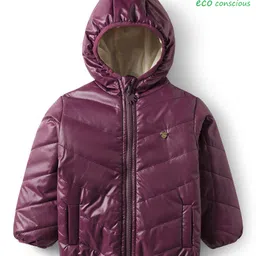 Babyoye Woven Full Sleeves Solid Coloured Padded Hoodie - Burgundy-picture-0