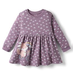 CUCUMBER Interlock Knit Full Sleeves Frock With Rainbow & Fox Print - Purple-image-97