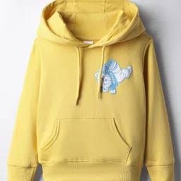 Taeko Fleece Knit Full Sleeves Hooded Sweatshirt With Teddy Bear Print & Kangaroo Pockets - Yellow-picture-27