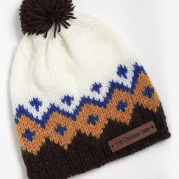 The Original Knit Chevron Designed Pom Pom Detailed Cap - Diameter - 30 Cms - White & Brown-picture-42