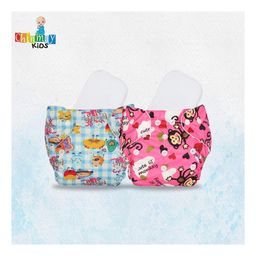 chinmay kids Chinmay Cute Prints Freesize Reusable Washable Adjustable Snap Buttons Cloth Diaper With Wet Free Insert Pads Pack Of 2 (Color & Print May Vary) image 2