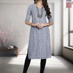 HERE&NOW Selection Of 2 Geometric Printed Round Neck Straight Kurtas-59
