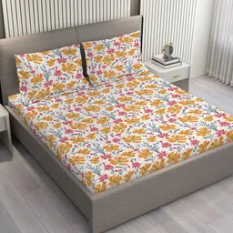 Layers Bloom White & Mustard Floral Microfiber 110 GSM Queen Bedsheet Set-2.54 m x 2.24 m-image-84