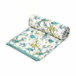 Comfowell White & Green Floral AC Room 210 GSM Double Bed Dohar-image-16