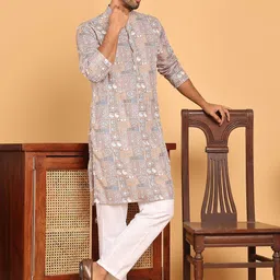 Anouk Brown Ethnic Motifs Printed Band Collar Straight Kurta With Pyjama-picture-3