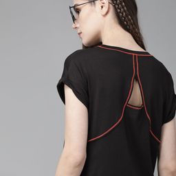 The Roadster Lifestyle Co Women Black Solid Round Neck Anti-Bacterial Styled Back T-shirt-image-107
