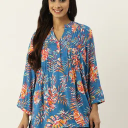 IX IMPRESSION Floral Print Mandarin Collar Longline Top-image-49